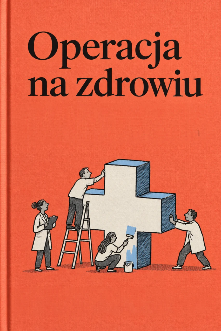 Ilustrowana okładka książki Operacja na zdrowiu, bez nazwiska autora i podtytułu